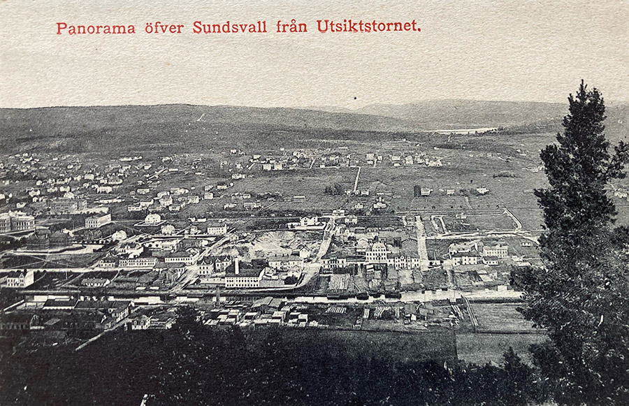 Utsikt från Norra Bergets utsiktstorn. Foto: Sundsvalls museum.