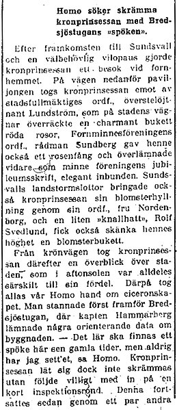 Artikel om kronprinsessbesök på Norra Berget 1934.